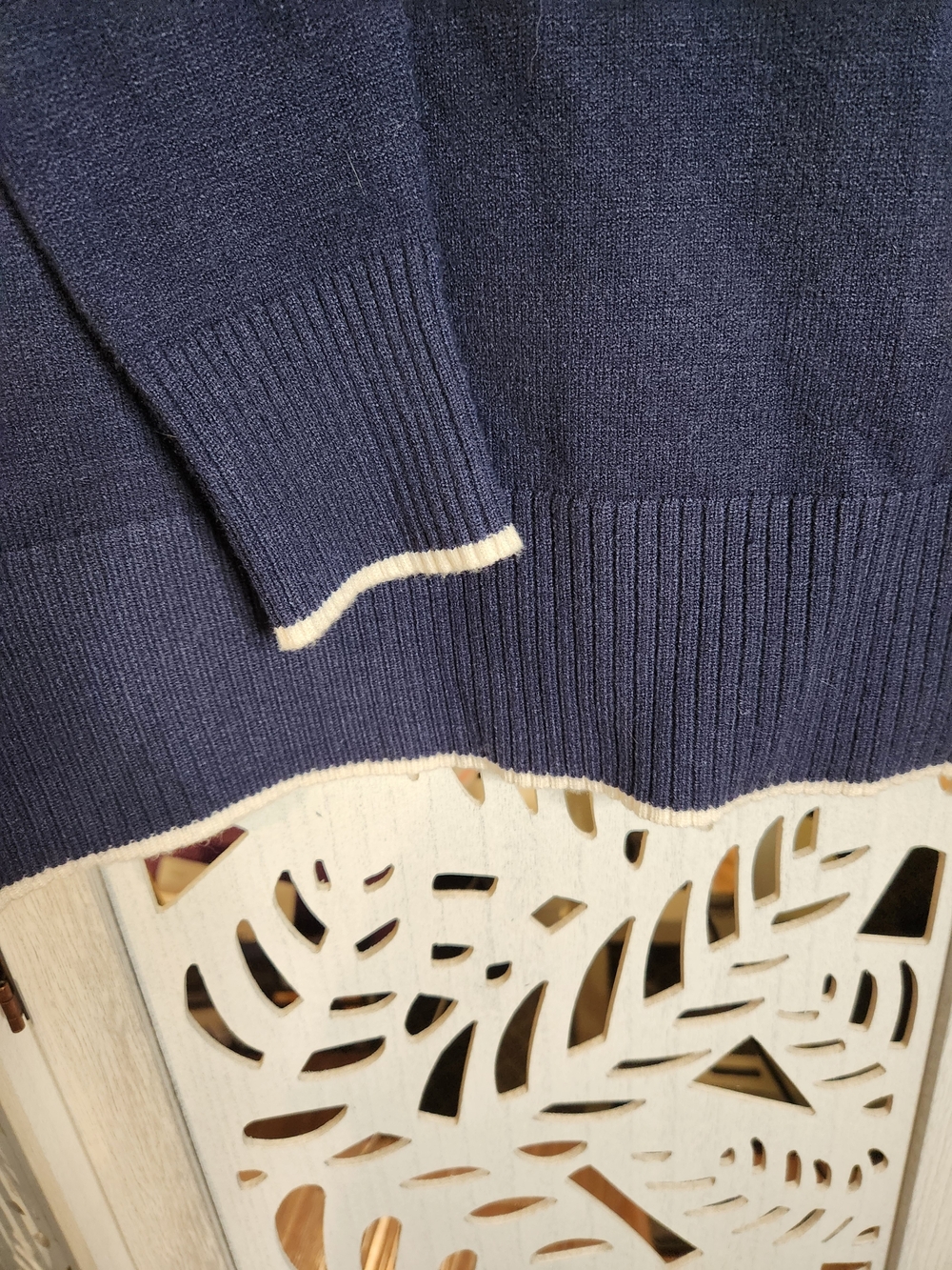 Ann Taylor Navy Crewneck Sweater with Cream Edge